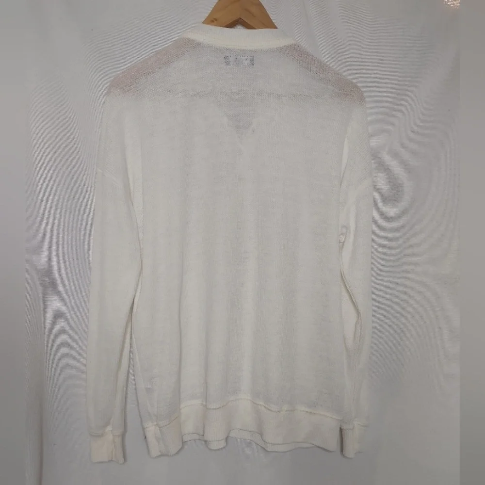 Michael Lauren FERRARI PULLOVER Burnout Lightweight Thermal Henley Cream White S